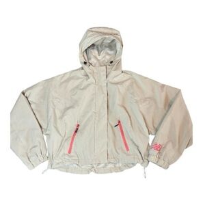 New Balance Beige Cropped Windbreaker Jacket – Women’s Hooded Zip-Up